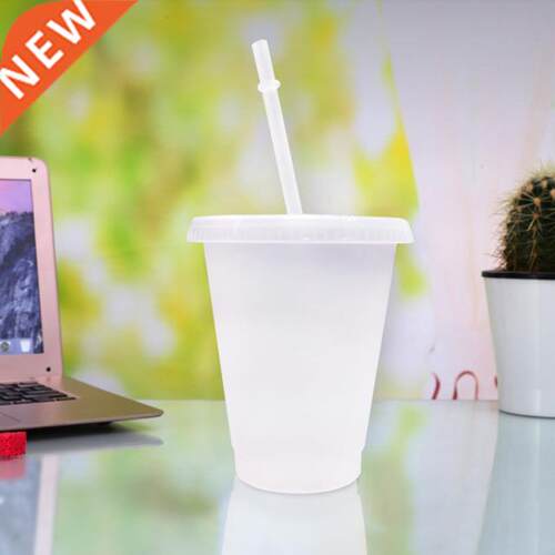 5Pcs 24OZ Reusable Transparent Plastic Tumbler With Lid And