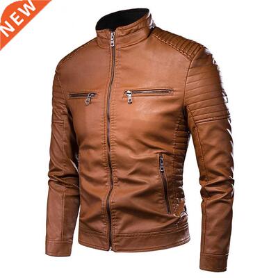 Men Spring Brand New Causal Vintage Leather Jacket Coat Men
