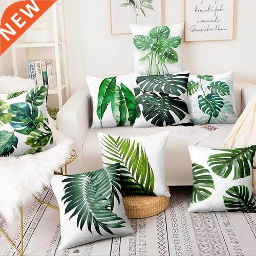Green Palm Leaf Printed Pillowcase Warm Cushion Decorative P