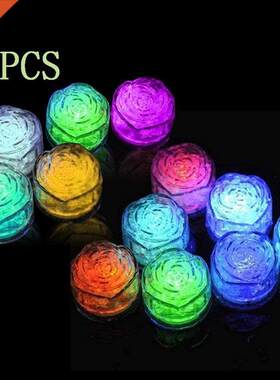 12pcs LED Rose Shaped Ice Cubes Light Luminous
