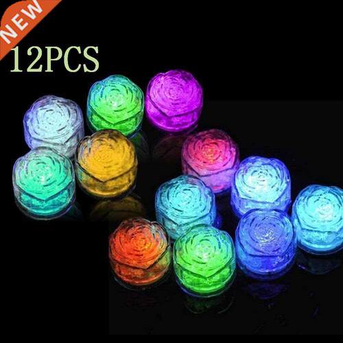 12pcs LED Rose Shaped Ice Cubes Light Luminous