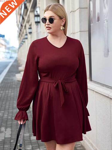 4xl Plus size Fat MM solid color ladies lace up dress大码裙