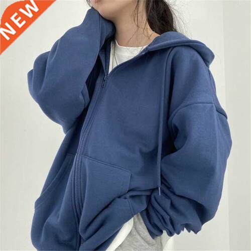 Women Oversized Hoodies Autumn Casual Solid Zipper Sweatir