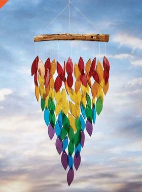 Rainbow Wind Chime Corful Leaves Shape Windchime Indoor