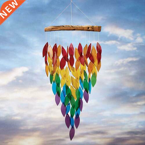 Rainbow Wind Chime Corful Leaves Shape Windchime Indoor