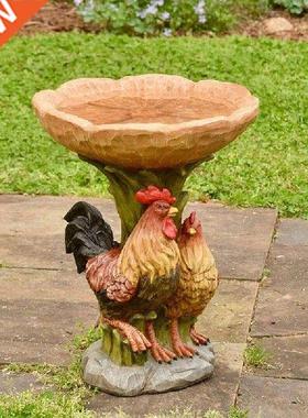 Resin Rooster And Chicken Birdbath Resin Garden Yard Lawn