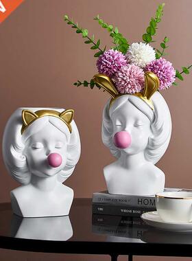 Resin Vse Nordic Modern Home Decortion Cute Girl Blowing B