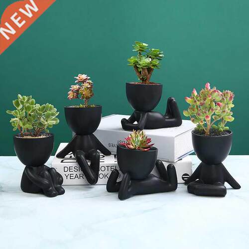 Creative Black Figure Flower Pot Plant Cactus Potted Abstrac
