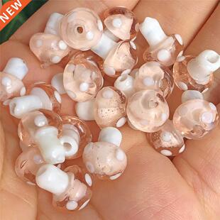 Transparent Pink Mushroom Lampwork Glass Loose Beads for