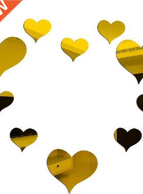 1 Set Gold Silver 3D Heart Mirror Wall Sticker Wall