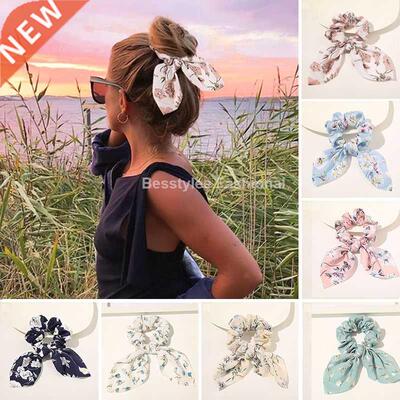 Fashion Print Hair Scrunchie Bowknot Hair Rope for Women Gir