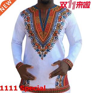 Men's African - style long - sleeved shirt非洲男士长袖衬衫