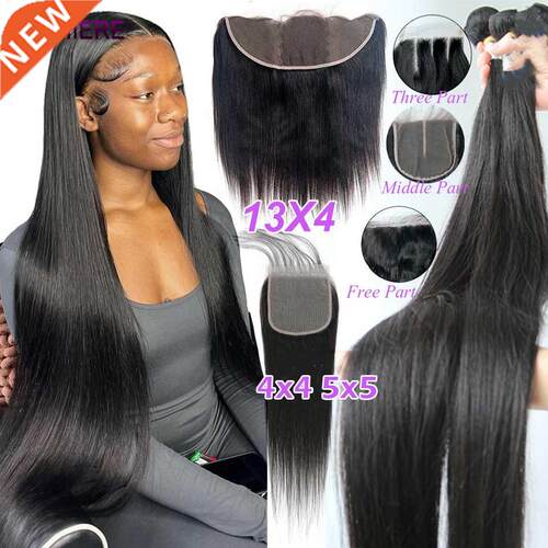 Mechones de cabello humano liso con cierre Frontal, mechones