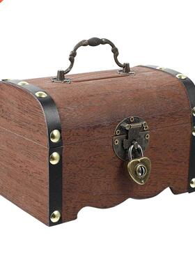 1pc Vintage reasure Storage Box Piggy Bank Organizer Wooden