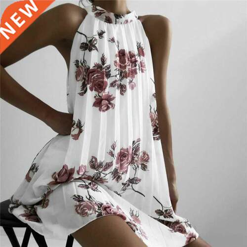 Faion Women Boho Beach Summer Sleeveless Halter Floral Dre