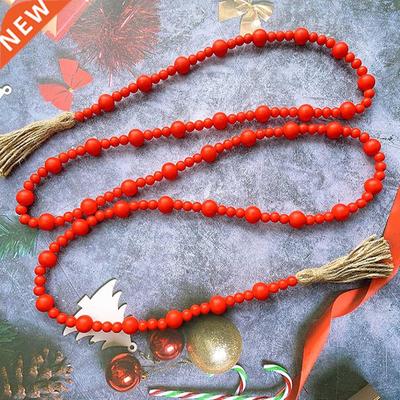 Christmas European Wood Bead Garland with Tassels Farmhouse