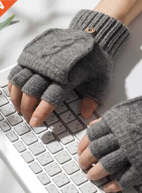 Wool Knitted Fingerless Flip Gloves Winter Warm Flexible Tou