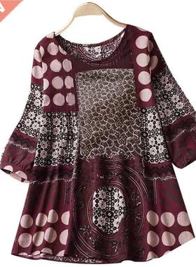 45XL large retro mid length women's summer shirt大码女衬衫