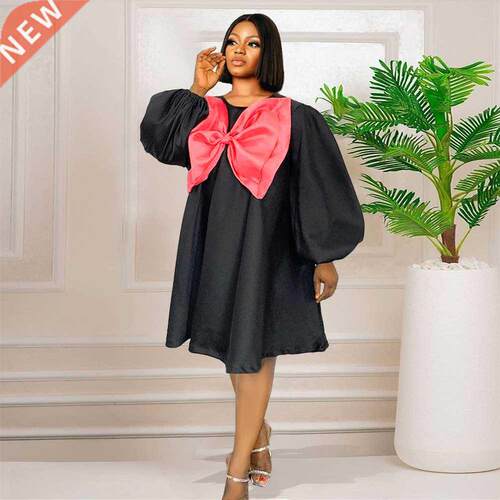 S-4xl Large Size Lantern Sleeve Loose bow loose lady dres
