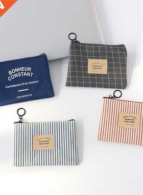 Unisex Canvas Coin Bag Purse Women Stripe Coin Money Card Ho