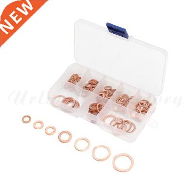 100Pcs Assorted Copper Washer Gasket Set M4-M14 Flat Ring Se