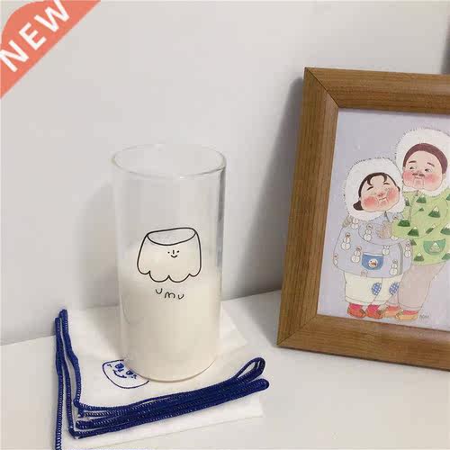 Ins Korean Style Cartoon Glass Cup With Straw Transparent Co