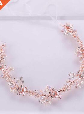 Rose Gold Crystal Pearl Hair Ornaments Headband Flower Brida