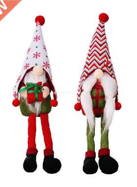 Christmas Gnome Long Legs Tip Hat Holding Gift Decoration
