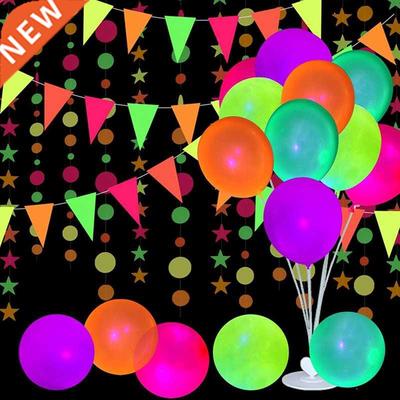 10pcs Neon Glow Balloons Fluorescent Dot Colorful Stars Lumi