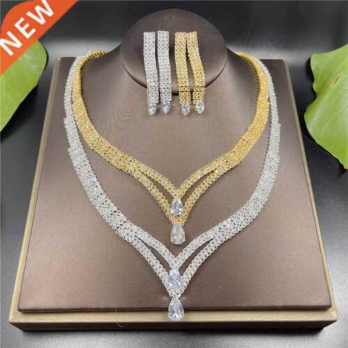 Silver Color Rhinestone Bridal Jewelry Set Earrings Necklace