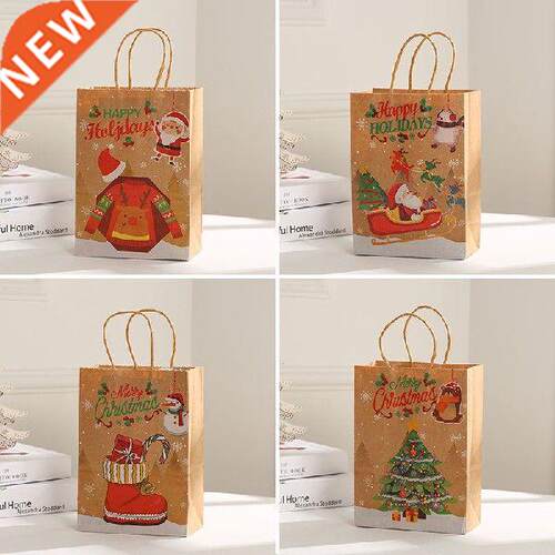 Merry Christmas Gift Bag Thicken Kraft Paper Tote Bags Xmas