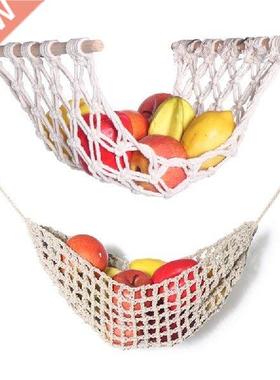 94PF Macrame Woven Fruit Hammock Holder Boho Cotton Under
