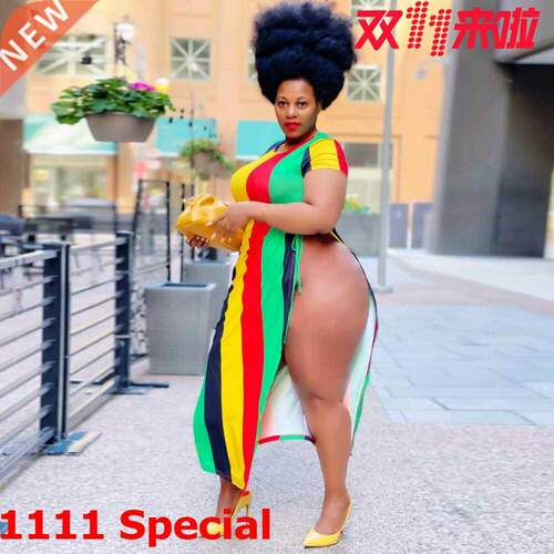 XL-5XL Large Size Ladies' Slit Shift Dress大码女士非洲连衣裙