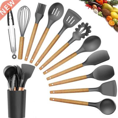 Best Silicone Cooking Utensil Set Wooden Handle Spatula Soup