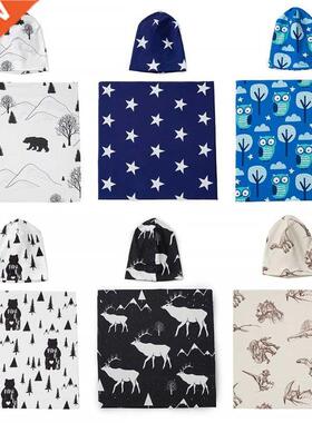 2Pcs Newborn Baby Printing Receiving Blanket Hat Set Infants