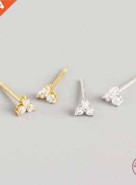 925 Sterling Silver Inlaid Crystal Geometric Clover Stud Ear