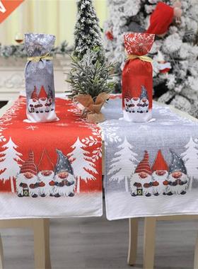 Christmas Table Runner Fashion Red Gray Santa Claus