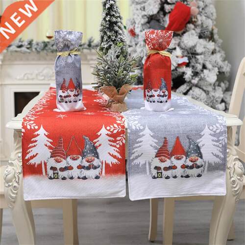 Christmas Table Runner Fashion Red Gray Santa Claus
