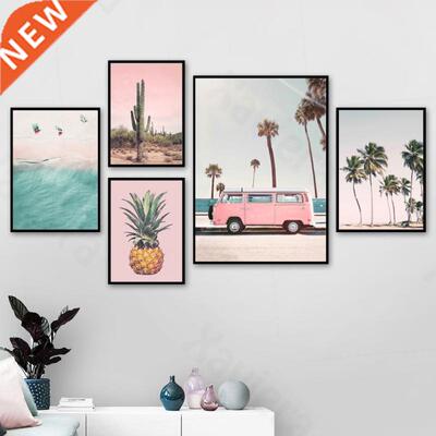 Pink us Cactus Pineapple lue Sea each Wall Art Painting