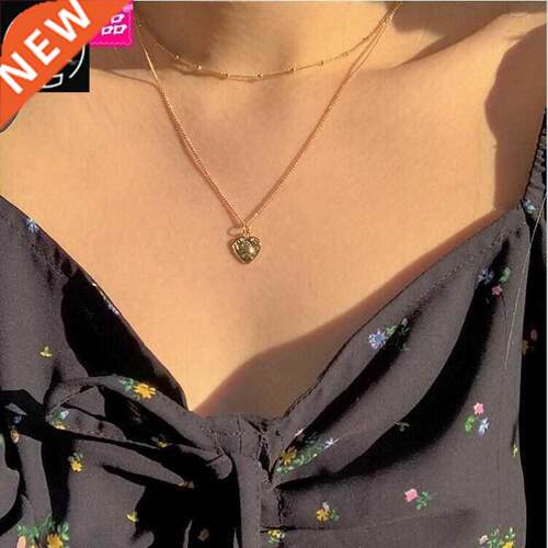 Peach Heart Pendant Necklace grl Smple Short Double Choker