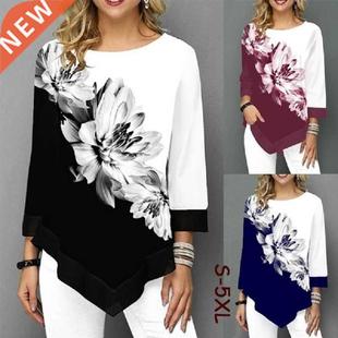 Casual Women Summer T-shirt Fashion Printed Patchwork Stretc