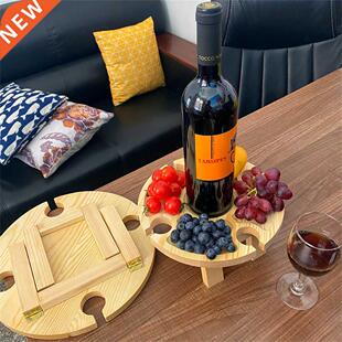 Wooden Outdoor Folding Picnic Table with Glass Holder Portab
