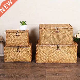 Seaweed Storage Basket Hand-woven Storage Box with Lid Sundr