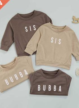 1-6Y Autumn Toddle Kids Boys Gils Clothes Solid Lette i