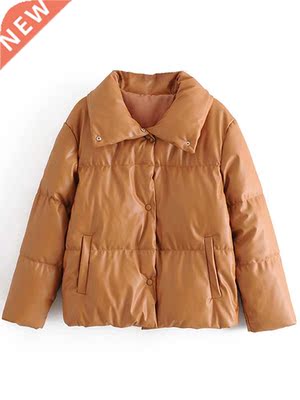 Women PU Leather Parkas Fashion High Street Solid Faxu Leath