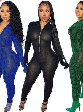 or Mesh Long Sleeves Jumpsuit Playsuit Rompers Plus Size Hot