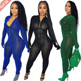 or Mesh Long Sleeves Jumpsuit Playsuit Rompers Plus Size Hot