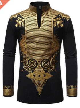 Black African Dashiki Print Shirt Men 2021 Fashion Hip Hop S