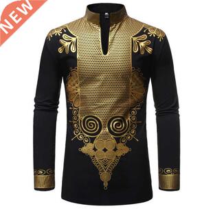 Black African Dashiki Print Shirt Men 2021 Fashion Hip Hop S
