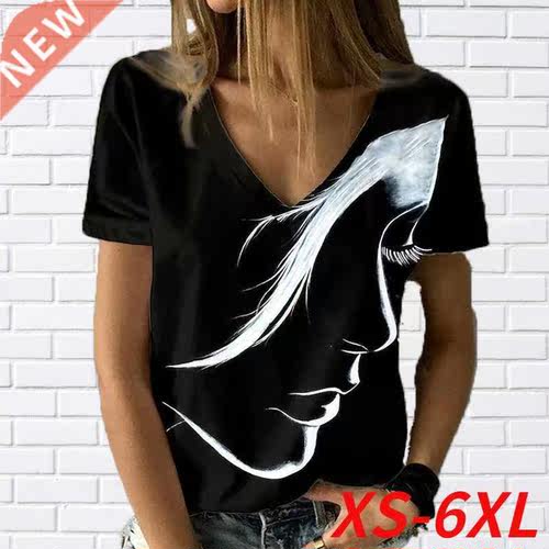 2022 Fashion Women's Abstract Portrait Painting T Shirt loos